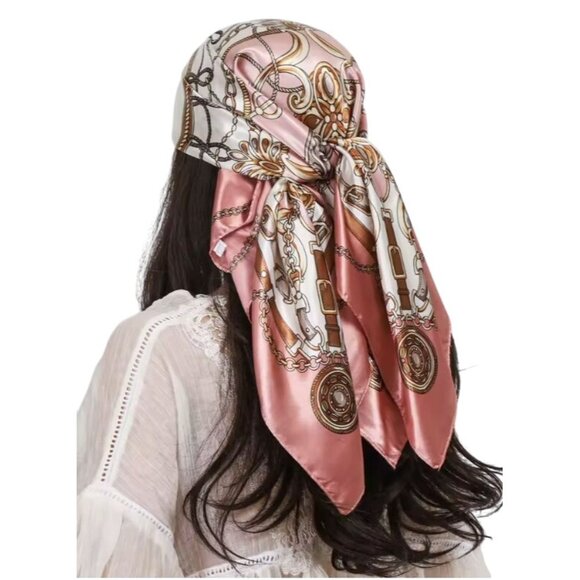 Unbranded Other - ✨Elegant Bandana Square Silky Scarf PINK Geometric Versatile Soft Luxury hijab✨